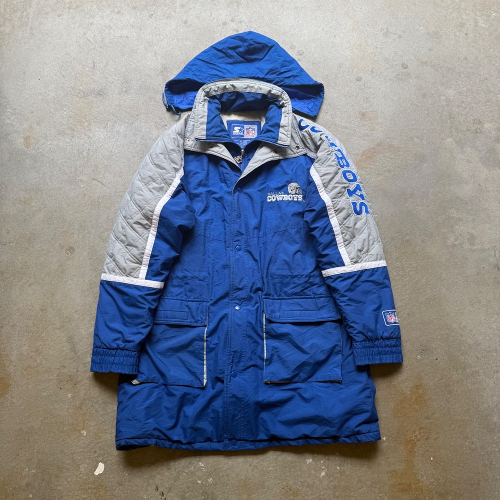 Vintage Starter NFL Dallas Cowboys Parka Jacket Blue Grey XL